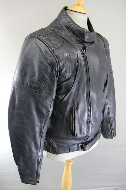 CLASSIC ASHY BLACK PRIME HIDE LEATHER BIKER JACKET 38 INCH