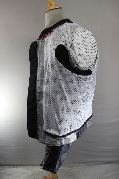 TEKNIC SILVER, BLACK & RED LEATHER BIKER JACKET WITH KNOX CE ARMOUR 40-42 INCH