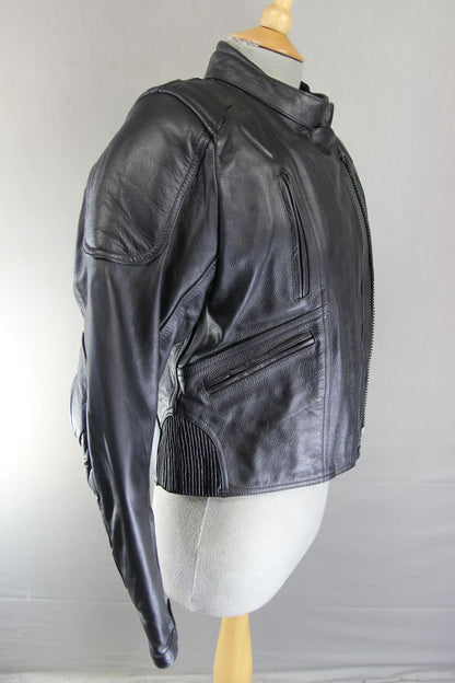 DYNAMIC LEATHER BLACK COWHIDE BIKER JACKET + CE ARMOUR & THERMAL LINING: SIZE 12