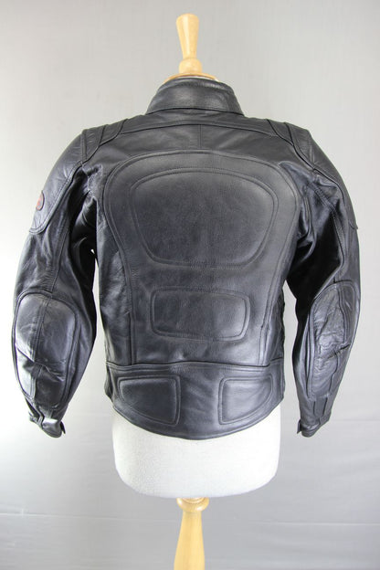 DYNAMIC LEATHER BLACK COWHIDE BIKER JACKET + CE ARMOUR & THERMAL LINING: SIZE 12