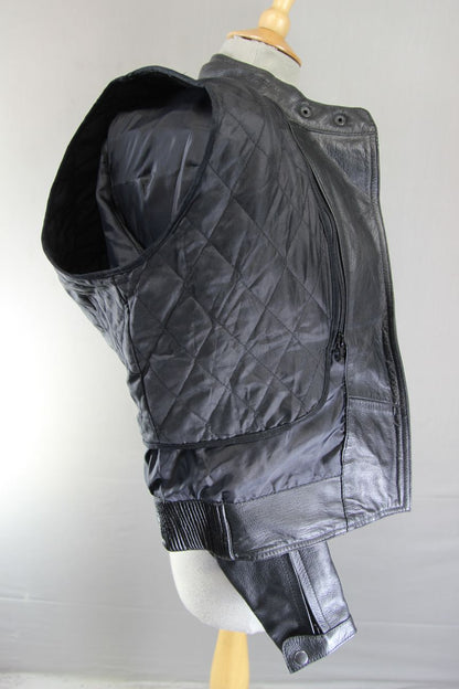 DYNAMIC LEATHER BLACK COWHIDE BIKER JACKET + CE ARMOUR & THERMAL LINING: SIZE 12