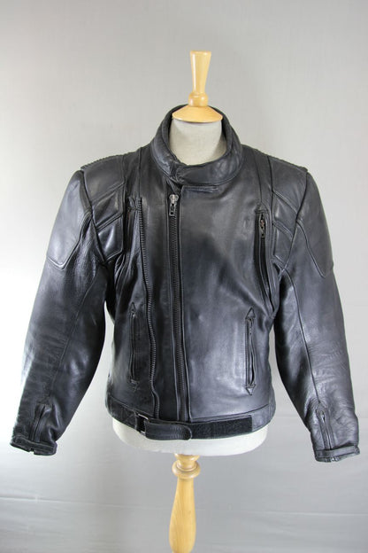 J&S CLASSIC BLACK LEATHER ALL WEATHER BIKER JACKET WITH THERMAL LINING 42 IN