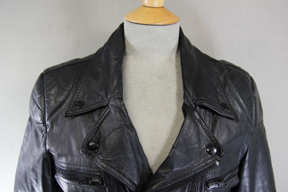 VINTAGE 1970's PUNK ROCK CLASSIC BLACK LEATHER BIKER JACKET 38 INCH