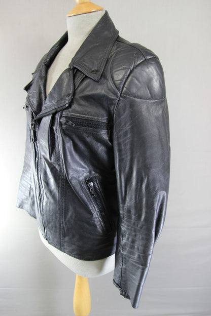 VINTAGE 1970's PUNK ROCK CLASSIC BLACK LEATHER BIKER JACKET 38 INCH