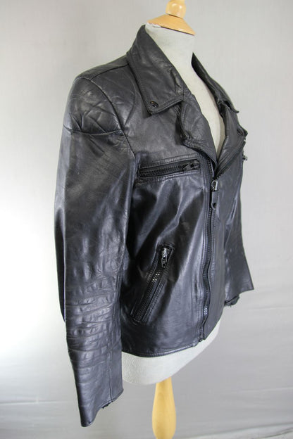 VINTAGE 1970's PUNK ROCK CLASSIC BLACK LEATHER BIKER JACKET 38 INCH