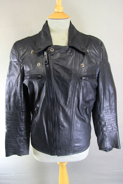 VINTAGE 1970's PUNK ROCK CLASSIC BLACK LEATHER BIKER JACKET 38 INCH