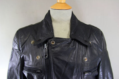 VINTAGE 1970's PUNK ROCK CLASSIC BLACK LEATHER BIKER JACKET 38 INCH