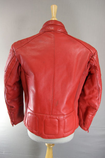 VINTAGE 1970's/1980's CLASSIC RED LEATHER BIKER JACKET 36-38 INCH CHEST