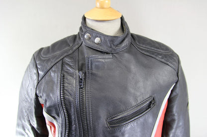 VINTAGE KETT CLASSIC BLACK, RED & GREY COWHIDE LEATHER BIKER JACKET 36-38 INCH