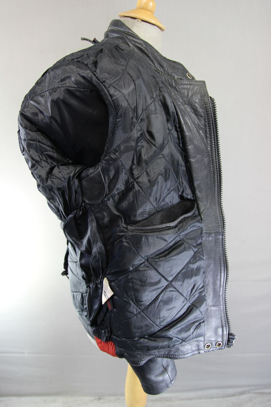 VINTAGE KETT CLASSIC BLACK, RED & GREY COWHIDE LEATHER BIKER JACKET 36-38 INCH