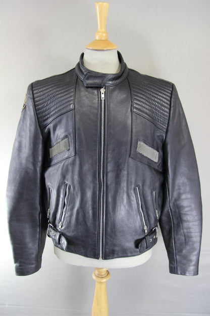 CLASSIC PROTECH LEATHER APPAREL VENTILATED BLACK BIKER JACKET 42-44 INCH/LARGE