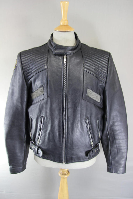 CLASSIC PROTECH LEATHER APPAREL VENTILATED BLACK BIKER JACKET 42-44 INCH/LARGE