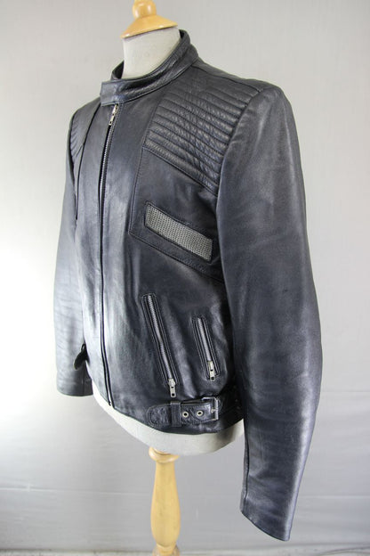 CLASSIC PROTECH LEATHER APPAREL VENTILATED BLACK BIKER JACKET 42-44 INCH/LARGE