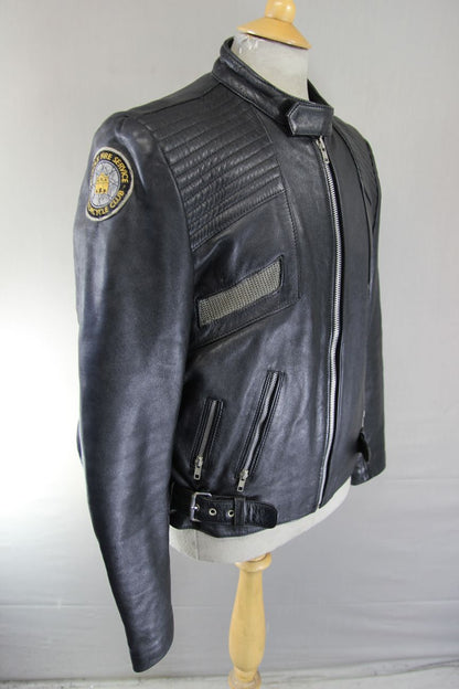 CLASSIC PROTECH LEATHER APPAREL VENTILATED BLACK BIKER JACKET 42-44 INCH/LARGE