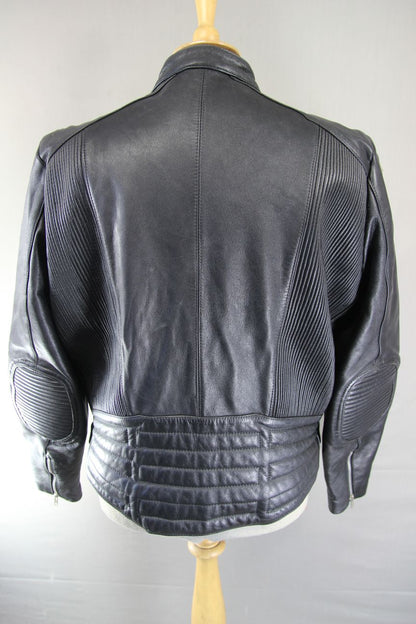 CLASSIC PROTECH LEATHER APPAREL VENTILATED BLACK BIKER JACKET 42-44 INCH/LARGE