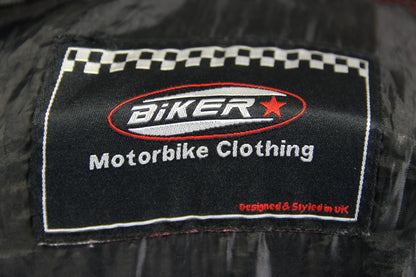 BLACK, RED & SILVER LEATHER BIKER JACKET WITH BACK, SHOULDER & ELBOW ARMOUR 46IN