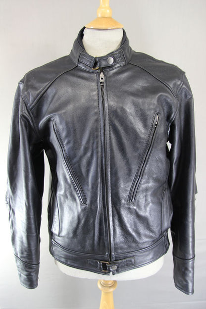 CLASSIC OSX BLACK LEATHER BIKER JACKET 42 INCH CHEST/LARGE