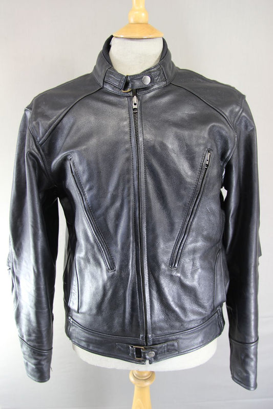 CLASSIC OSX BLACK LEATHER BIKER JACKET 42 INCH CHEST/LARGE