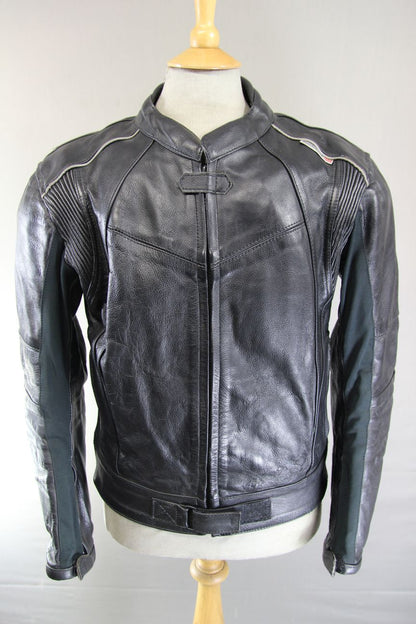 BIKERS GEAR BLACK LEATHER JACKET + SHOULDER/ELBOW CE ARMOUR & THERMAL LINING 42"