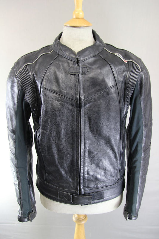 BIKERS GEAR BLACK LEATHER JACKET + SHOULDER/ELBOW CE ARMOUR & THERMAL LINING 42"