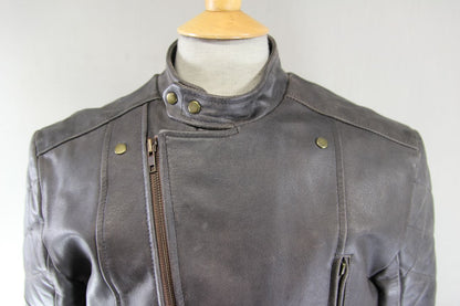MISSION DARK BROWN DISTRESSED/PRE WORN LEATHER BIKER JACKET 40 INCH CHEST/MEDIUM