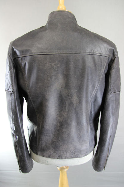 MISSION DARK BROWN DISTRESSED/PRE WORN LEATHER BIKER JACKET 40 INCH CHEST/MEDIUM