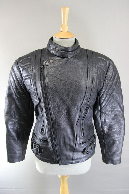 MERCURY STONES CLASSIC BLACK LEATHER BIKER JACKET 36 INCH CHEST