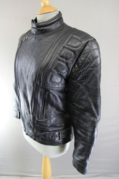 MERCURY STONES CLASSIC BLACK LEATHER BIKER JACKET 36 INCH CHEST