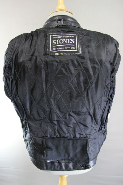 MERCURY STONES CLASSIC BLACK LEATHER BIKER JACKET 36 INCH CHEST