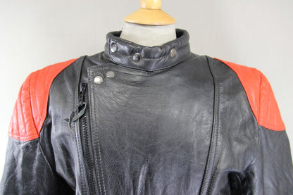 VINTAGE WADDINGTON CLASSIC BLACK & RED LEATHER BIKER JACKET 42 INCH CHEST