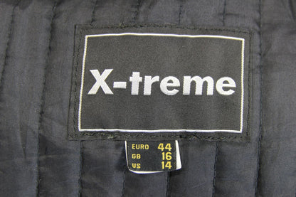 X-TREME BLACK, SILVER & BLUE LEATHER BIKER JACKET + ARMOUR/THERMAL LINING SIZE16