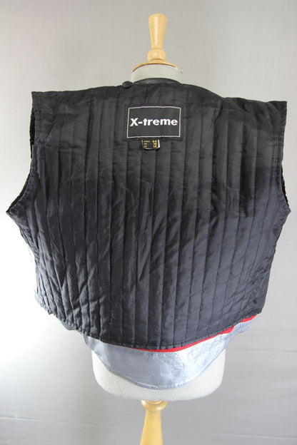X-TREME BLACK, SILVER & BLUE LEATHER BIKER JACKET + ARMOUR/THERMAL LINING SIZE16