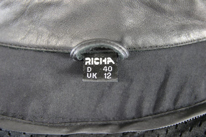 RICHA BLUE & BLACK LEATHER BIKER JACKET + BACK/SHOULDER/ELBOW CE ARMOUR: SIZE 12