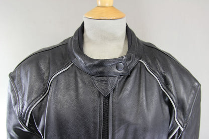 JTS CLASSIC BLACK LEATHER BIKER JACKET WITH CE ARMOUR 44-46 INCH CHEST: SIZE 22