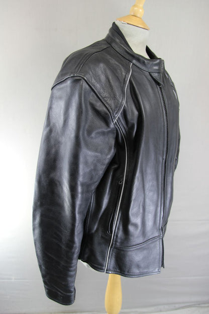 JTS CLASSIC BLACK LEATHER BIKER JACKET WITH CE ARMOUR 44-46 INCH CHEST: SIZE 22