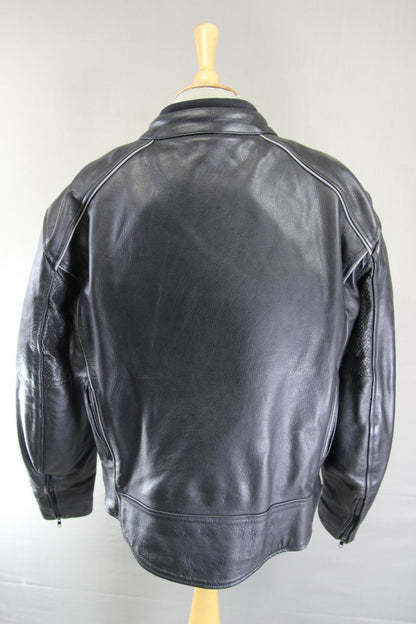 JTS CLASSIC BLACK LEATHER BIKER JACKET WITH CE ARMOUR 44-46 INCH CHEST: SIZE 22