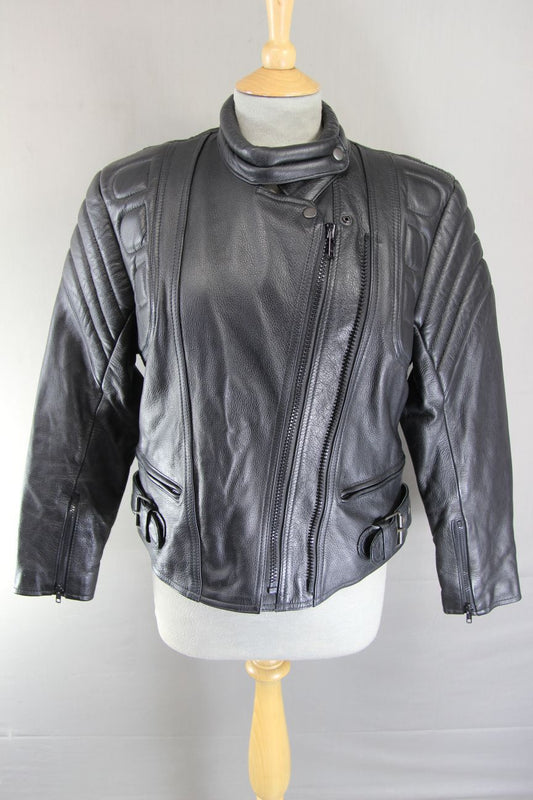 SKINTAN CLASSIC BLACK COWHIDE LEATHER BIKER JACKET 36 INCH/LARGE