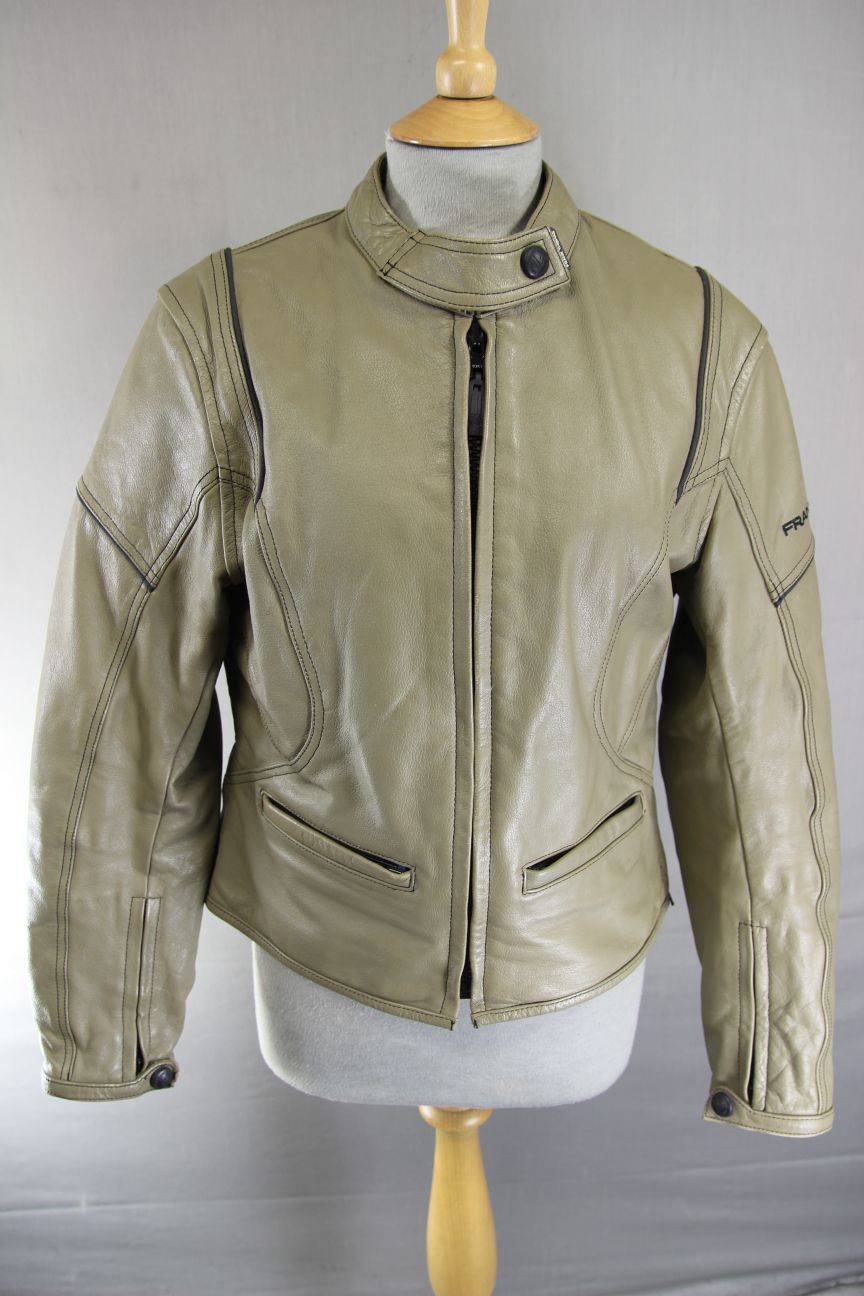 FRANK THOMAS FTL 222 LADY RIDER KHAKI LEATHER BIKER JACKET WITH CE ARMOUR SIZE14