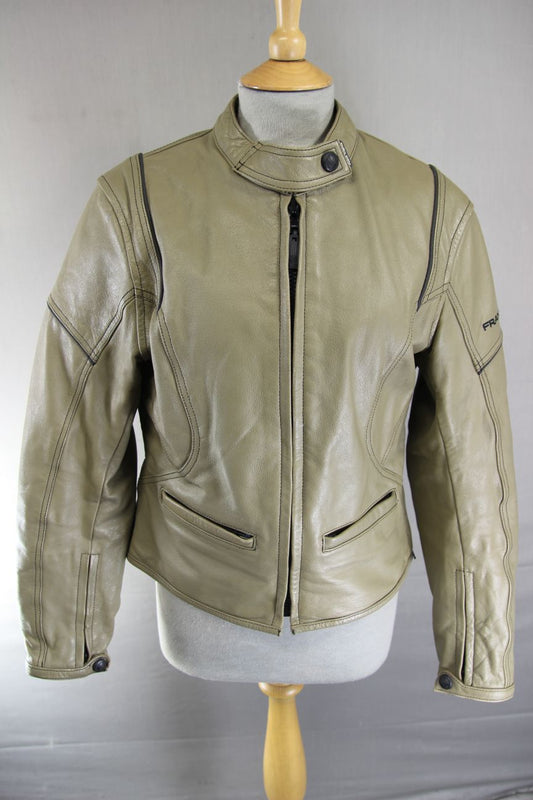 FRANK THOMAS FTL 222 LADY RIDER KHAKI LEATHER BIKER JACKET WITH CE ARMOUR SIZE14