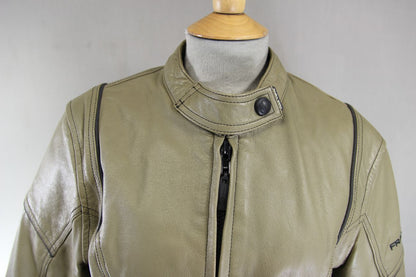 FRANK THOMAS FTL 222 LADY RIDER KHAKI LEATHER BIKER JACKET WITH CE ARMOUR SIZE14