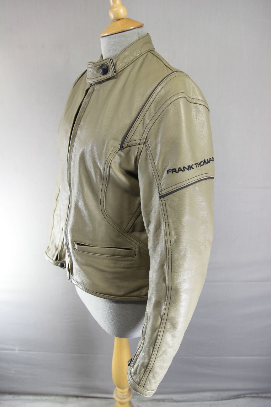 FRANK THOMAS FTL 222 LADY RIDER KHAKI LEATHER BIKER JACKET WITH CE ARMOUR SIZE14