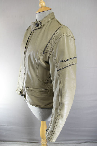 FRANK THOMAS FTL 222 LADY RIDER KHAKI LEATHER BIKER JACKET WITH CE ARMOUR SIZE14