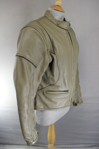 FRANK THOMAS FTL 222 LADY RIDER KHAKI LEATHER BIKER JACKET WITH CE ARMOUR SIZE14