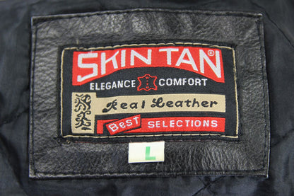 SKINTAN CLASSIC BLACK COWHIDE LEATHER BIKER JACKET 36 INCH/LARGE