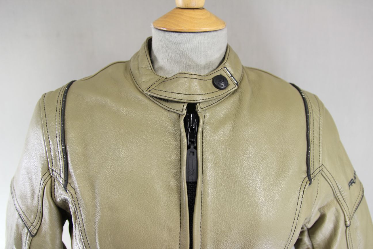 FRANK THOMAS FTL 222 LADY RIDER KHAKI LEATHER BIKER JACKET WITH CE ARMOUR SIZE12