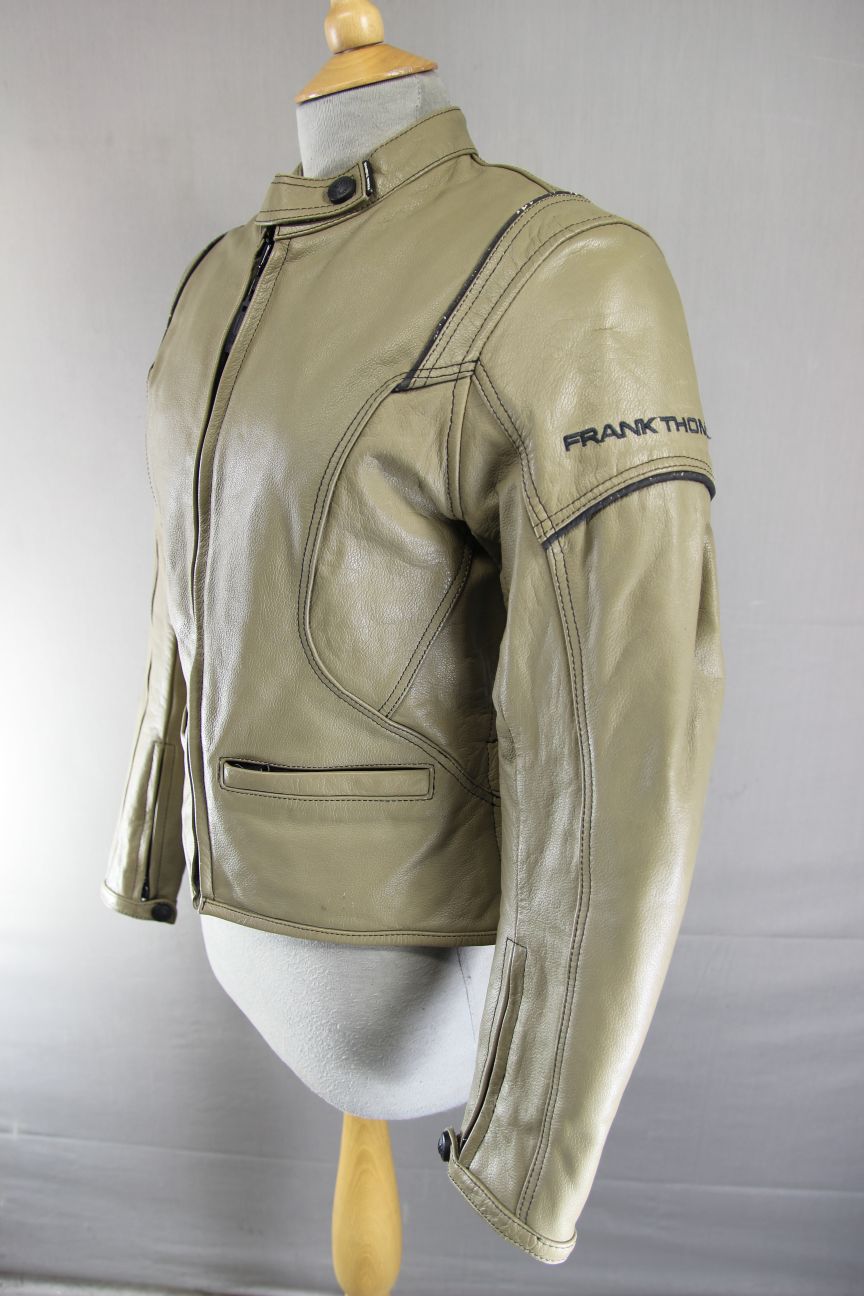 FRANK THOMAS FTL 222 LADY RIDER KHAKI LEATHER BIKER JACKET WITH CE ARMOUR SIZE12