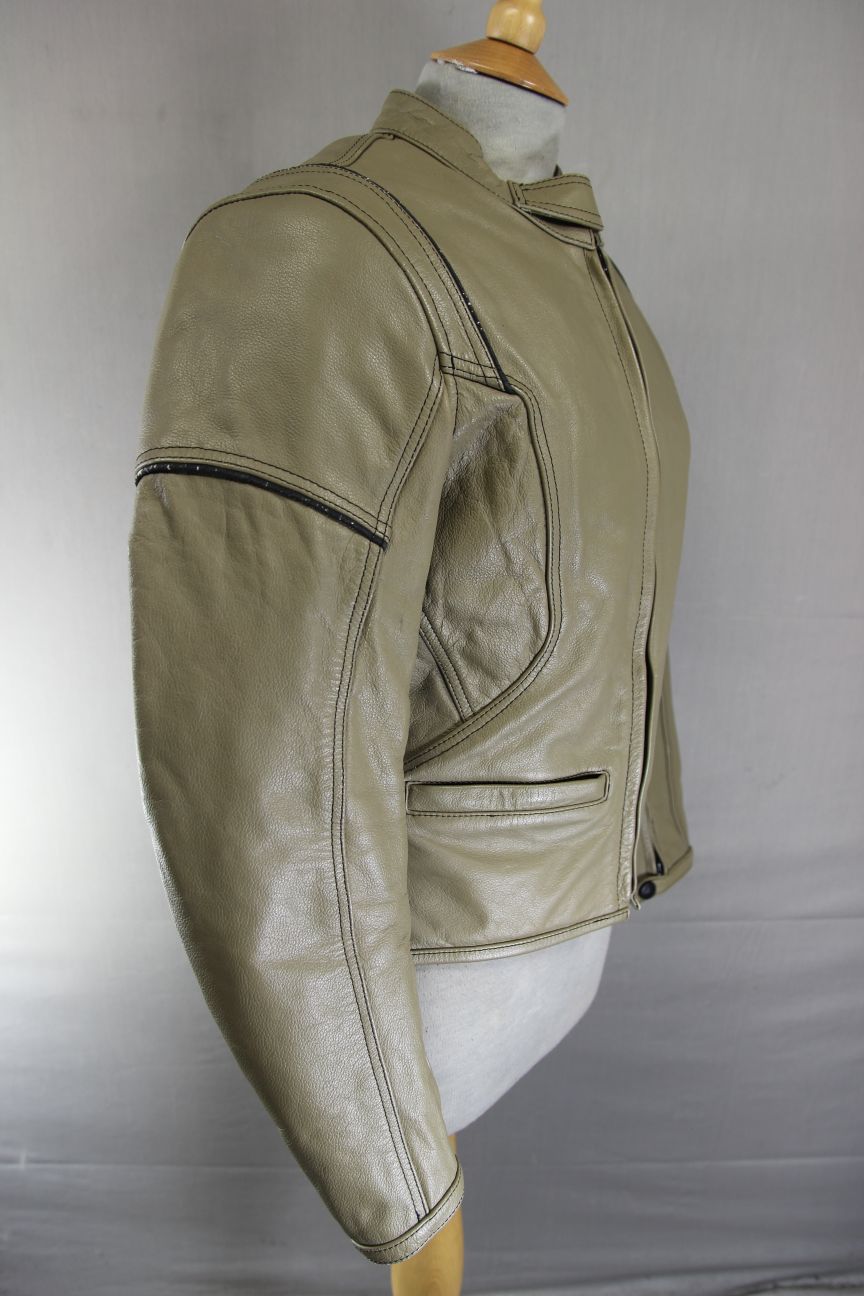 FRANK THOMAS FTL 222 LADY RIDER KHAKI LEATHER BIKER JACKET WITH CE ARMOUR SIZE12