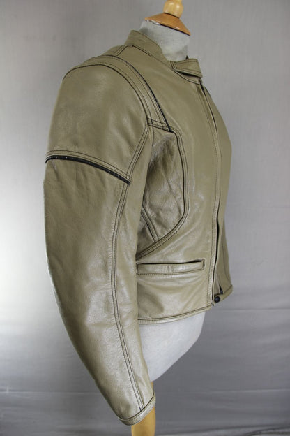 FRANK THOMAS FTL 222 LADY RIDER KHAKI LEATHER BIKER JACKET WITH CE ARMOUR SIZE12