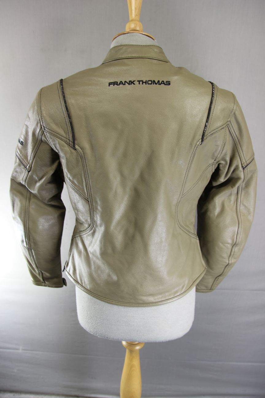 FRANK THOMAS FTL 222 LADY RIDER KHAKI LEATHER BIKER JACKET WITH CE ARMOUR SIZE12