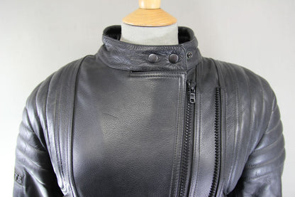 JTS BLACK LEATHER BIKER JACKET WITH REMOVABLE PROTECTORS 38-40 INCH/WOMEN'S XL
